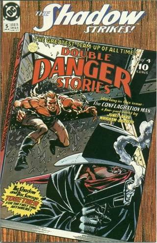 Figura 1 - Doc Savage encontra o Sombra pela primeira vez, na revista The Shadow Strikes (1989-1992), da DC Comics.