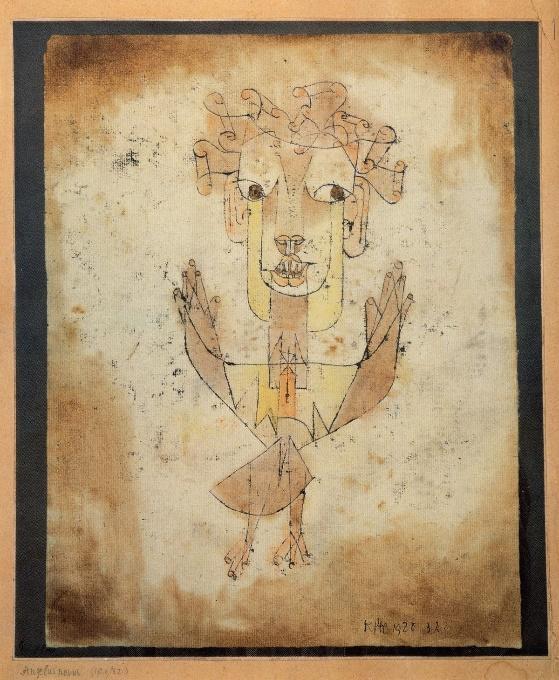 Angelus Novus, do artista Paul Klee (1920), mencionado no ensaio Sobre o Conceito de História de Walter Benjamin.